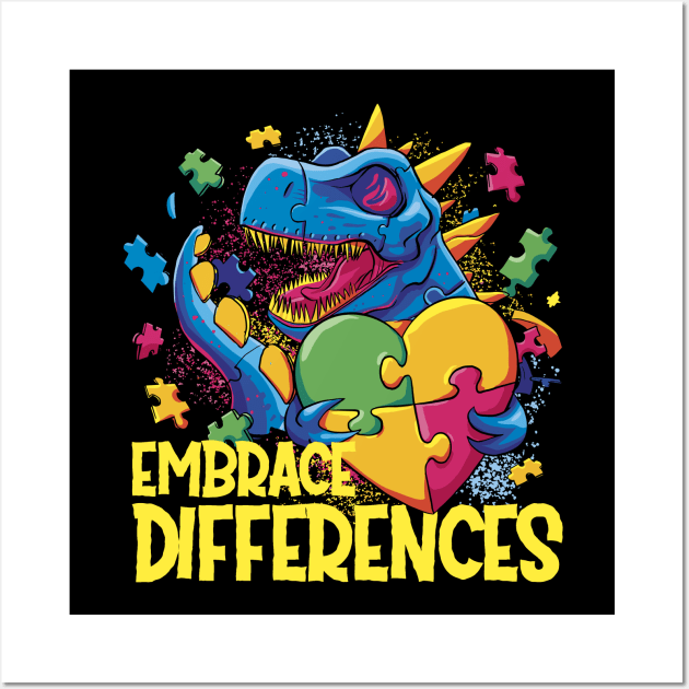 Autism Awareness Dinosaur Design for Love and Acceptance Embrace Differences Wall Art by star trek fanart and more